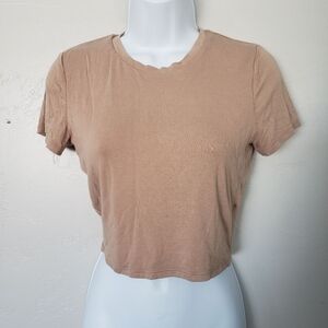 Love Tree Medium Beige Tan Short Sleeve T-shirt Half Tee Layering Crop Top